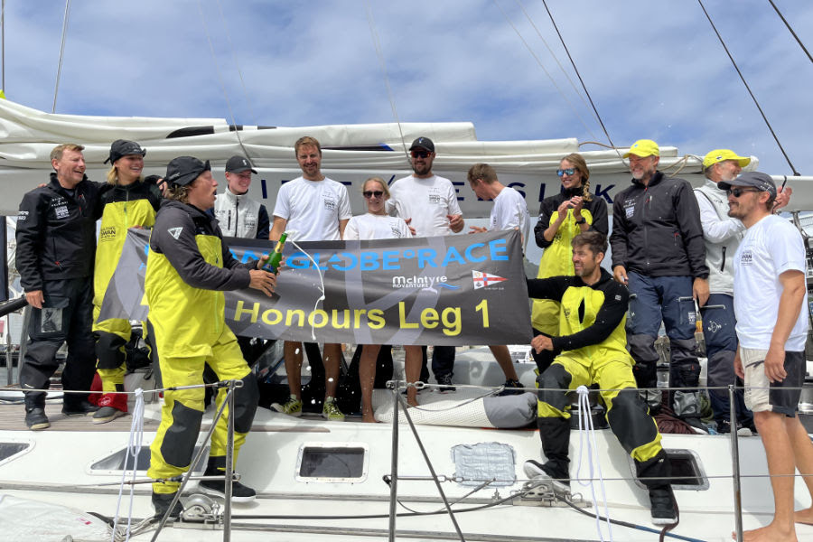 Spirit of Helsinki celebrates OGR line honours victory in Cape Town